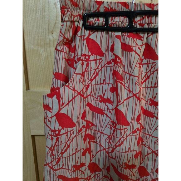 Red & White Everly Elastic Waist Skirt With Bird & Branch Print Womens - Picture 3 of 8